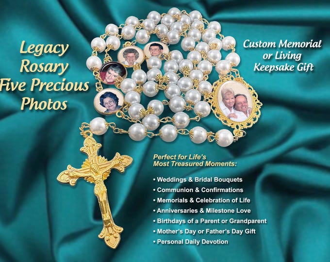 Legacy Rosary with 5 Photo Beads – Personalized Catholic Gift for Memorial or Living Loved Ones