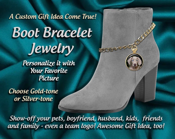 Photo Charm Boot Bracelet Jewelry, Great for Wedding Boots too - Boot Chain Bracelet Anklet, Personalized with your Picture