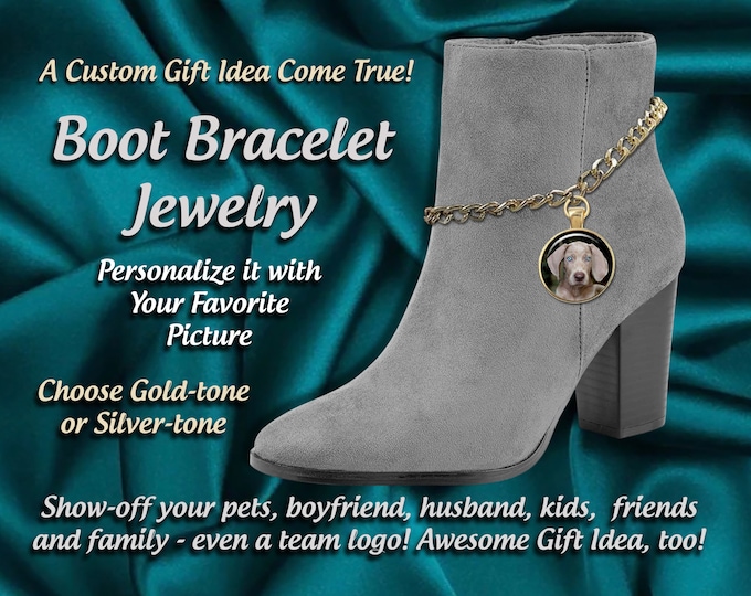 Photo Charm Boot Bracelet Jewelry, Great for Wedding Boots too - Boot Chain Bracelet Anklet, Personalized with your Picture