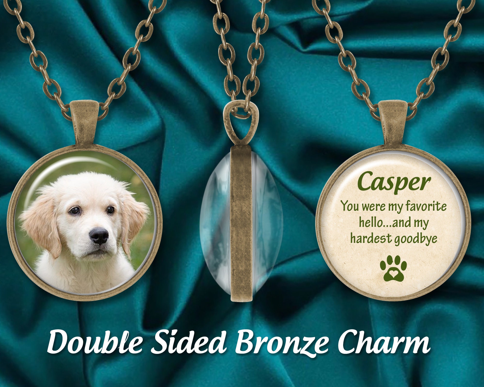 Customized Engraved Pet Portrait Necklace Memorial Jewelry Sliver / Both Sides Photo