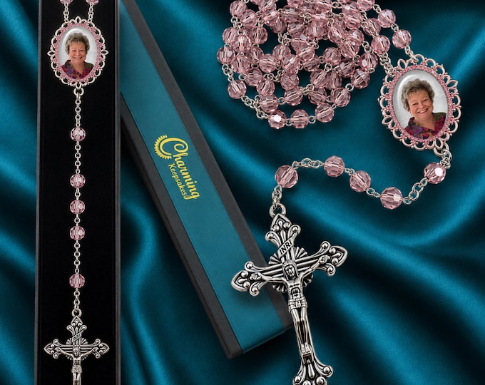 Pink Crystal Custom Photo Rosary