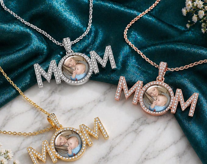 Personalized MOM Photo Pendant, Custom 25mm Necklace, Mother Remembrance Gift