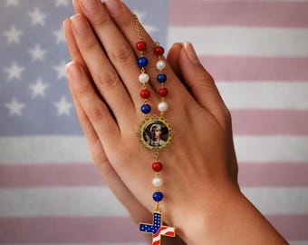 Patriotic Car Rosary – Handmade Custom Photo Rosary with American Flag Cross