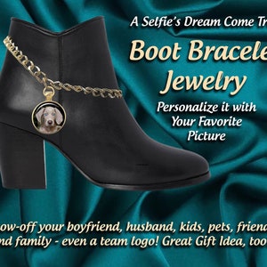 Photo Charm Boot Bracelet Jewelry, Great for Wedding Boots too - Boot Chain Bracelet Anklet, Personalized with your Picture