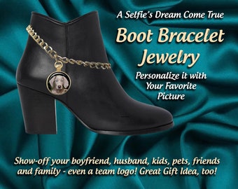 Photo Charm Boot Bracelet Jewelry, Great for Wedding Boots too - Boot Chain Bracelet Anklet, Personalized with your Picture