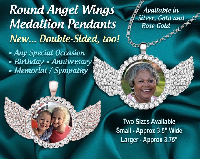 Custom Bling 25mm Photo Charm Pendant Medallion, Wings With Your Picture, Dad Gift, Brother, Uncle, Dog & Cat Lovers, Pets, Sympathy Gift