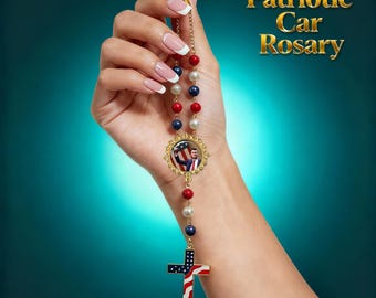 Patriotic Car Rosary – Handmade Custom Photo Rosary with American Flag Cross