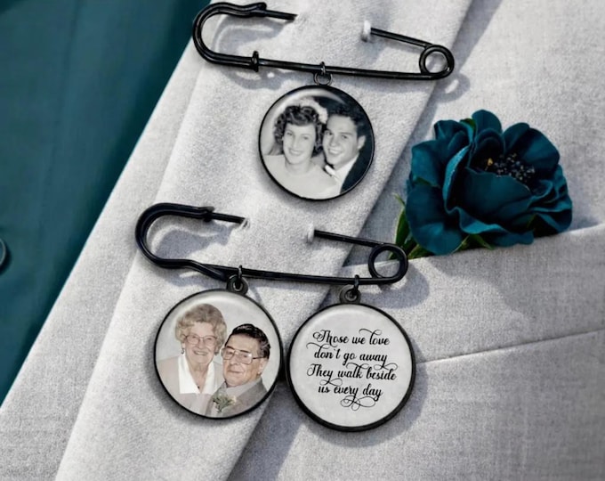 Custom Photo Lapel Pin | Wedding Memorial Pin for Groom Groomsmen | Personalized Kilt Pin Boutonniere Photo Charm