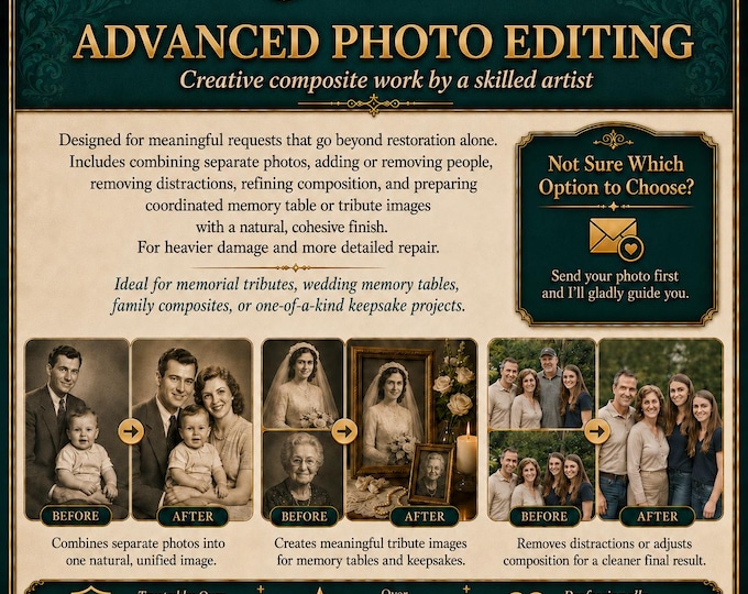 Advanced Photo Restoration by Charming Keepsake - Damaged Picture Repair, Add or Remove People and Pets