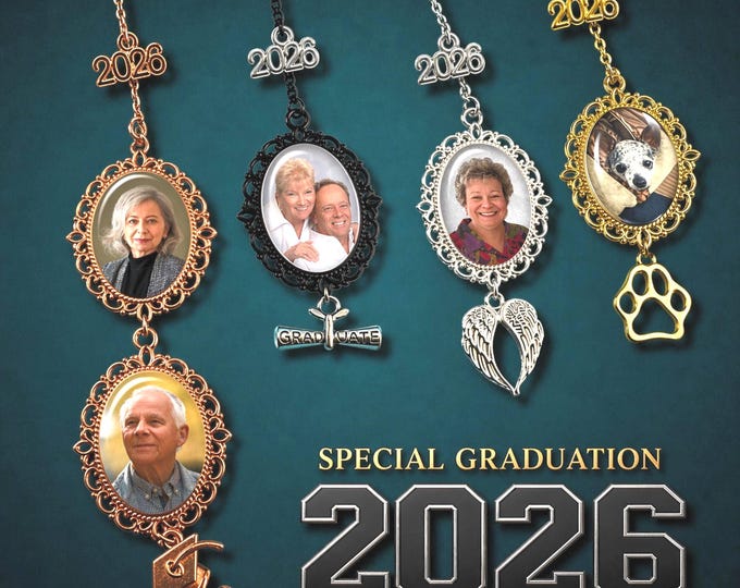 Custom 2026 Graduation Photo Charm for Tassel & Includes Keepsake Grad-Cap Shape Gift Box with Custom Message