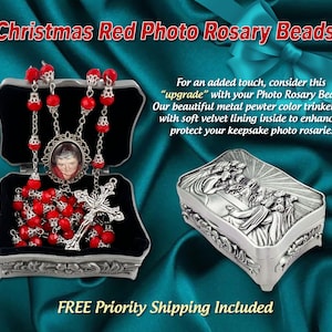 For Christmas Mass Beautiful Red PHOTO Rosary Beads Honoring Your Loved Ones or Celebration of Life In Memory Of Rosaries-Great Gift Idea