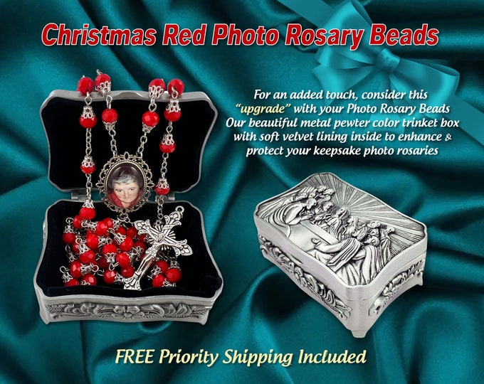 For Christmas Mass Beautiful Red PHOTO Rosary Beads Honoring Your Loved Ones or Celebration of Life In Memory Of Rosaries-Great Gift Idea