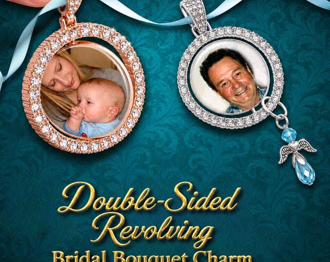 2-Sided Custom Photo Bouquet Charm, Rotating and Spins to Showoff Your Picture & Sentiment, In Memory Of Loved Ones Keepsake Jewelry