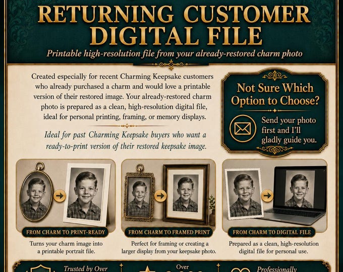 Returning Customer Digital File, Downloadable Photo by Charming Keepsake Charm, High Resolution Restored Printable Photo Download