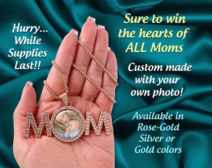 Best Personalized MOM Photo Charm Pendant with Your Favorite Picture, Custom Large Photo Area (25mm) Necklace, Mother Remembrance Gift