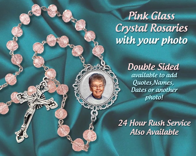 Pink Crystal Photo Rosary with Your Photo