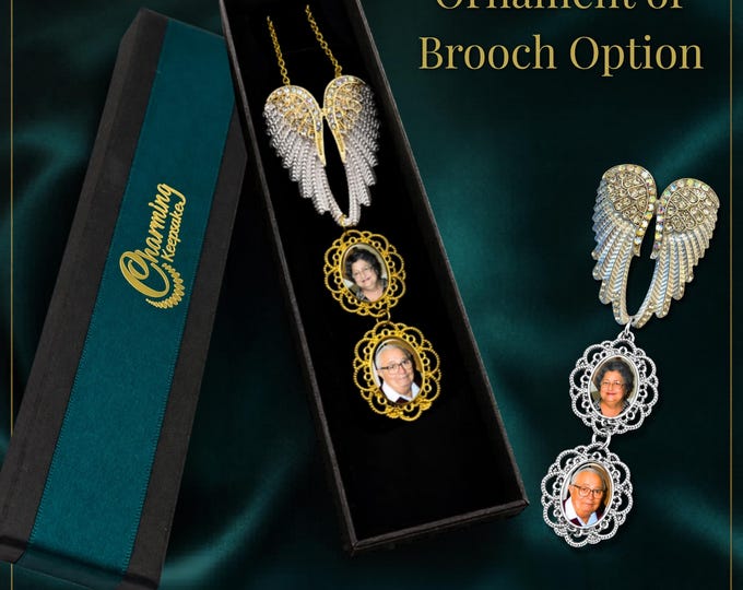 Personalized Angel Wing Custom Photo Charm: Memorial Bridal Bouquet Ornament Keepsake