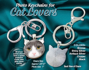 Cat Lover Charm Keychain, Photo Cat Keychain, Pet Cat Memorial Key Ring, Fur Baby Keychain, Pet Memorial Keepsake, Loss of Pet Remembrance