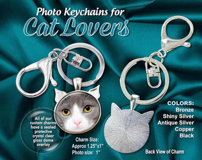 Cat Lover Charm Keychain, Photo Cat Keychain, Pet Cat Memorial Key Ring, Fur Baby Keychain, Pet Memorial Keepsake, Loss of Pet Remembrance