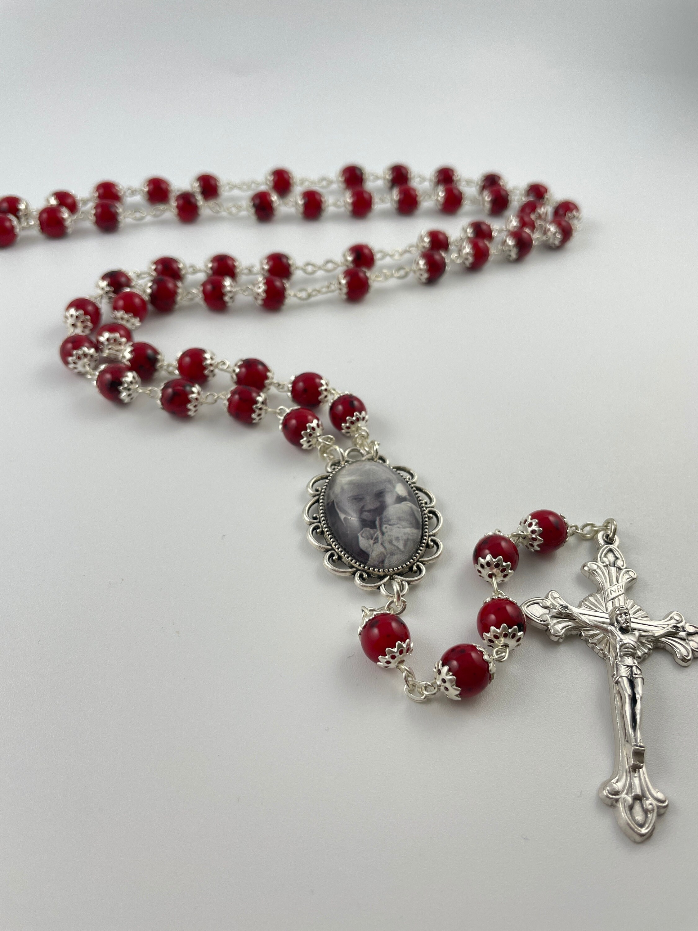 Personalized Photo Rosary Beads RED-Silver Crowned Custom | Etsy
