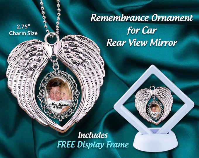 Car Rear View Mirror  Remembrance Photo Ornaments, In Memory of, Rainbow Bridge , Forever in My Heart Ornament, Funeral Memorial Sympathy