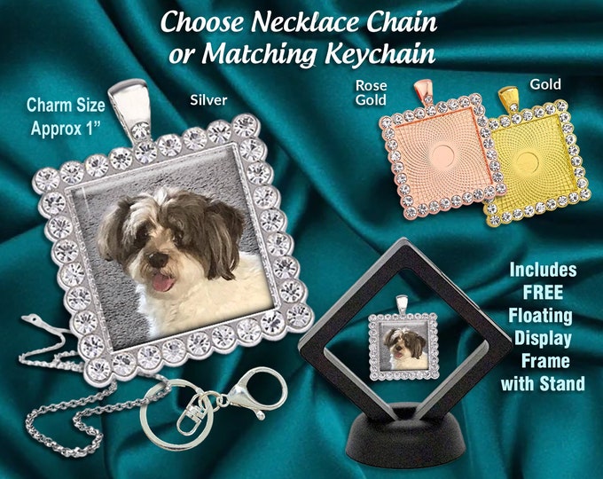 Fur Baby Gifts, Personalized Pet Memorial, Photo Charm Keepsake, Necklace, Keychain, or Bridal Flower Bouquet Charm for Bride or Boutonniere