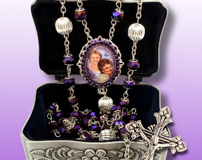 Dark Purple Crystal Custom Photo Rosary – “In Memory Of” Gift – Supports Alzheimer’s Awareness