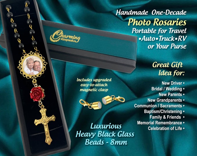 Custom Photo & Personalized Picture Memorial Rosary, One Decade for Travel, Car Rearview Mirrors