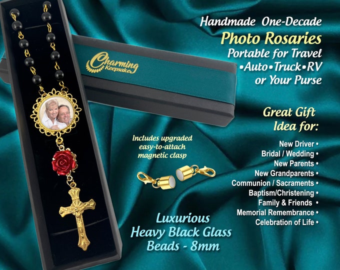 Custom Photo & Personalized Picture Memorial Rosary, One Decade for Travel, Car Rearview Mirrors Makes a Great Sympathy Gift
