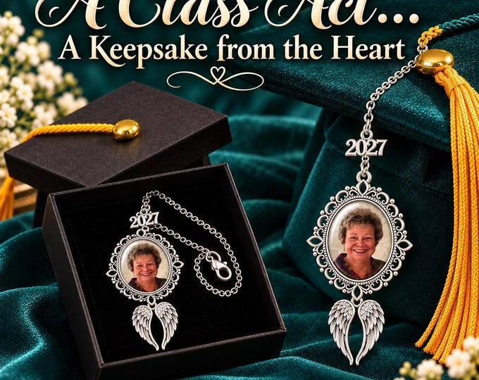 Personalized Graduation Photo Tassel Charm, Memorial Keepsake with Graduation Cap Gift Box, Class of 2027