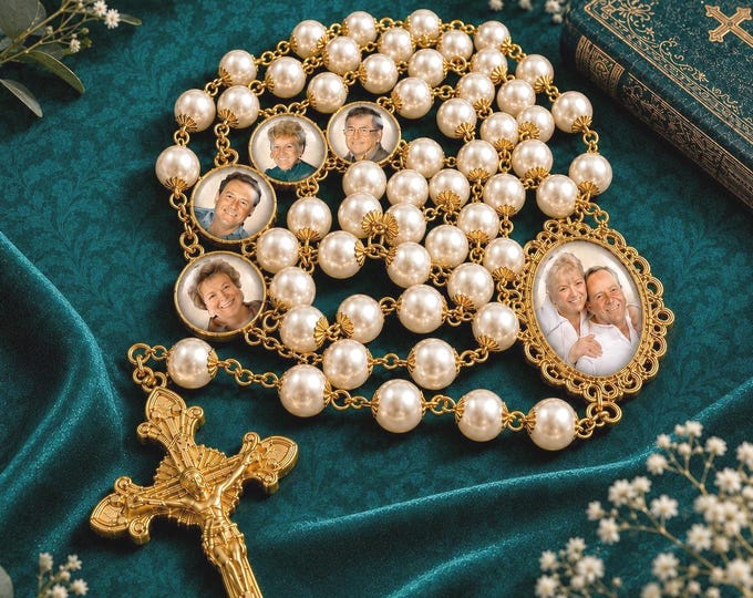 Legacy Rosary with 5 Custom Photo Beads – Personalized Catholic Gift-Memorial or Living Loved Ones