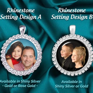 Rhinestone Photo Charm, Display Frame, Your Personalized Picture for Necklace, Remembrance Photo Memorial Keepsake for Brides Bouquet
