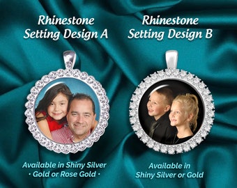 Rhinestone Photo Charm, Display Frame, Your Personalized Picture for Necklace, Remembrance Photo Memorial Keepsake for Brides Bouquet