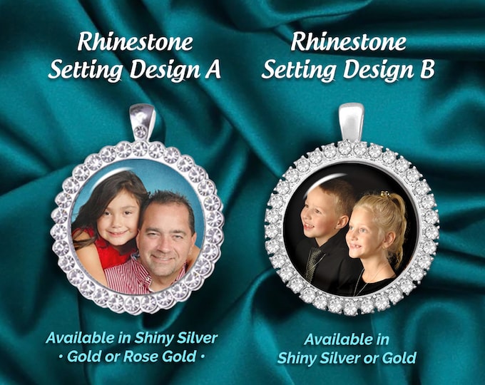 Rhinestone Photo Charm, Display Frame, Your Personalized Picture for Necklace, Remembrance Photo Memorial Keepsake for Brides Bouquet