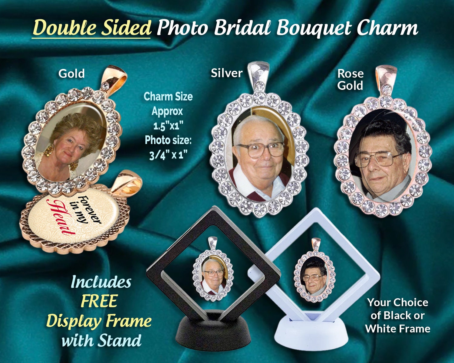 Bridal Bouquet Charm Grandpa Picture Frame Wedding Memorial Silver Finish Jewelry