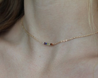 Rainbow Gemstone Necklace - Chakra Necklace - Subtle Pride Necklace - Waterproof Choker - Chakra Choker Necklace Gift for Her Gift for Them