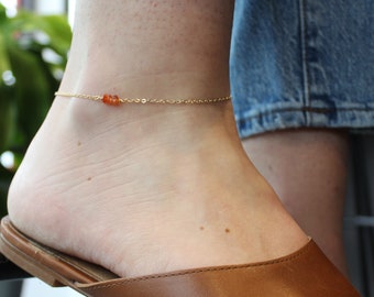 CARNELIAN ANKLET 14K Gold Raw Carnelian Jewelry Red Crystal Anklet July Birthstone Jewelry Chakra Jewelry Gold Ankle Bracelet Red Gemstone