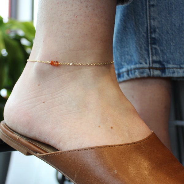 CARNELIAN ANKLET 14K Gold Raw Carnelian Jewelry Red Crystal Anklet July Birthstone Jewelry Chakra Jewelry Gold Ankle Bracelet Red Gemstone