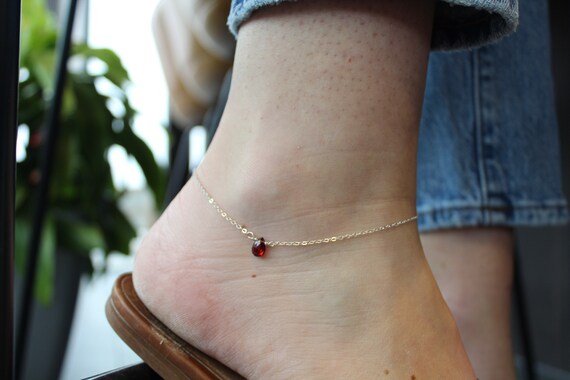 Dainty Garnet Anklet 14k Gold Fill Waterproof Anklet Garnet Crystal Anklet January Birthstone Gift January Birthstone Anklet Garnet Jewelry Etsy