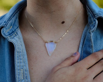 Crystal Necklace OPALITE Arrowhead White Gemstone Necklace Arrowhead Necklace Gift Arrowhead Necklace Arrowhead Jewelry Gift