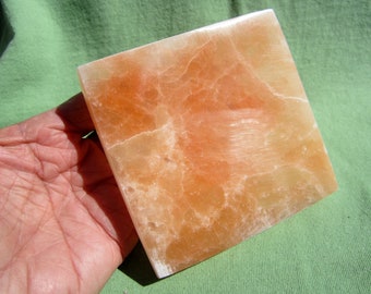 Orange SELENITE Flat Square Charging Station Polished Large Morocco 363g