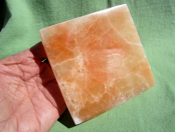 Orange SELENITE Flat Square Charging Station Polished Large Morocco 363g