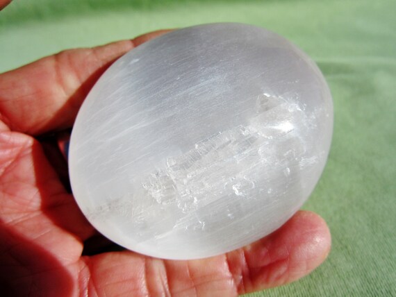 SELENITE Polished Palm Stone Touch Worry Morocco 127g