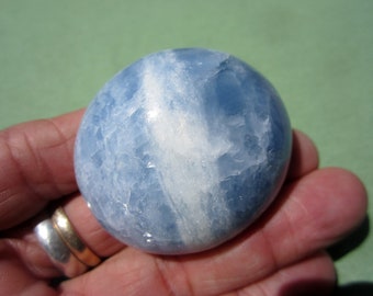 BLUE CALCITE Palm Stone Touch Worry Madagascar 68g / 1 3/4" inch