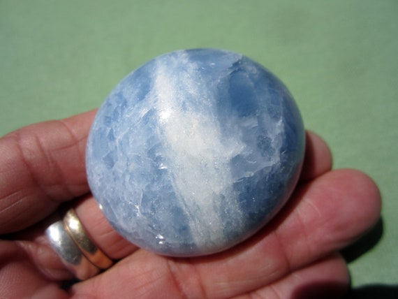 BLUE CALCITE Palm Stone Touch Worry Madagascar 68g / 1 3/4" inch