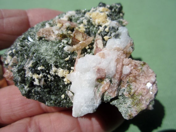 CLINIZOISITE (Pink and Golden) in Epidote and Diopside Matrix Cluster Skardu Pakistan 93g