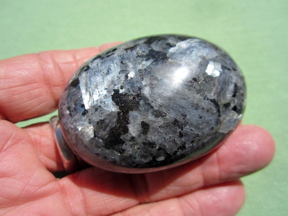 LARVIKITE (Blue Pearl Moonstone) Polished Palm Stone Worry India 104g