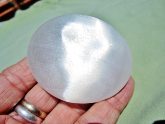 SELENITE Polished Palm Stone Touch Worry Morocco 97g / 2 1/2" inch