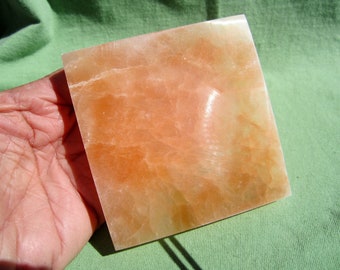 Orange SELENITE Flat Square Charging Station Polished Large Morocco 304g