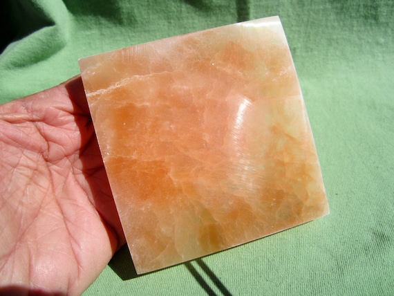 Orange SELENITE Flat Square Charging Station Polished Large Morocco 304g